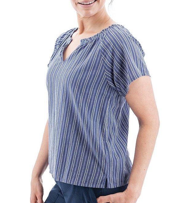Aventura Colmar Striped Split V Neckline Short Sleeve Blouse Product Image