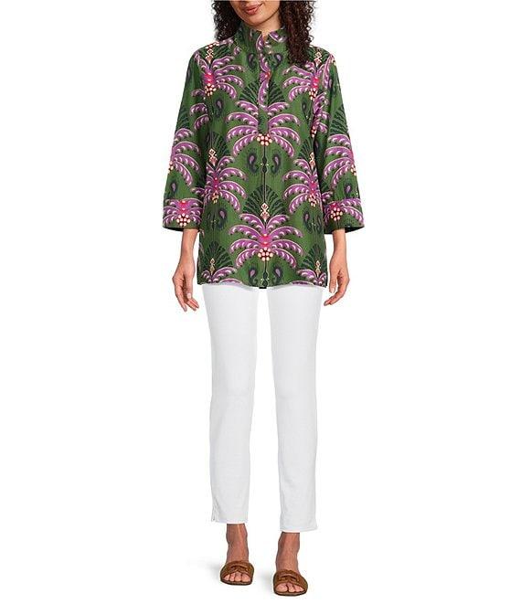 Jude Connally Cricket Decorative Fan Pool Print Stand Collar 3/4 Sleeve Top Product Image