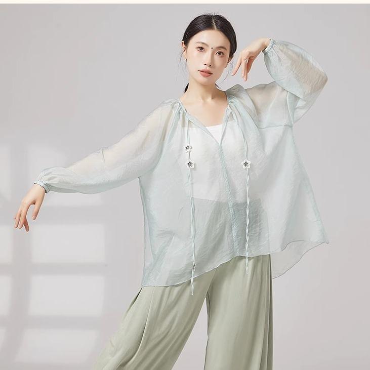 Long-Sleeve V-Neck Plain Dance Top Product Image