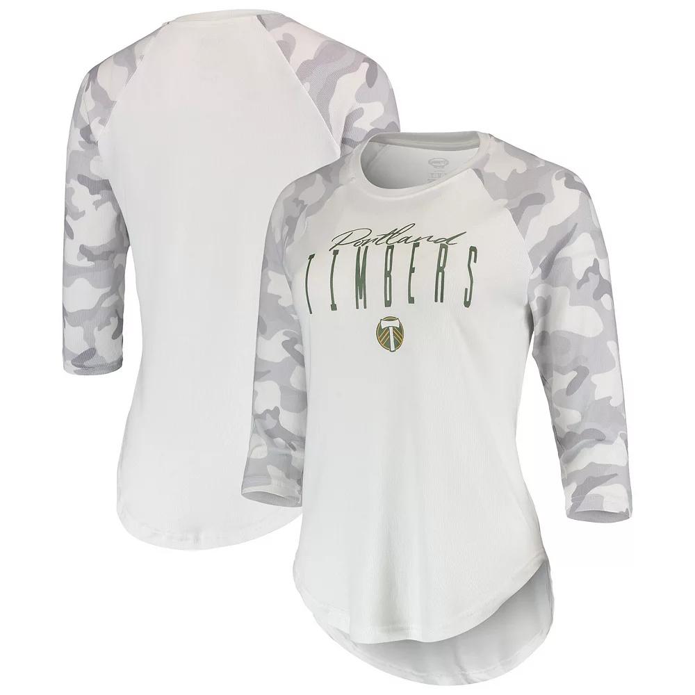 Women's Concepts Sport White/Gray Portland Timbers Composite 3/4-Sleeve Raglan Top,  Product Image