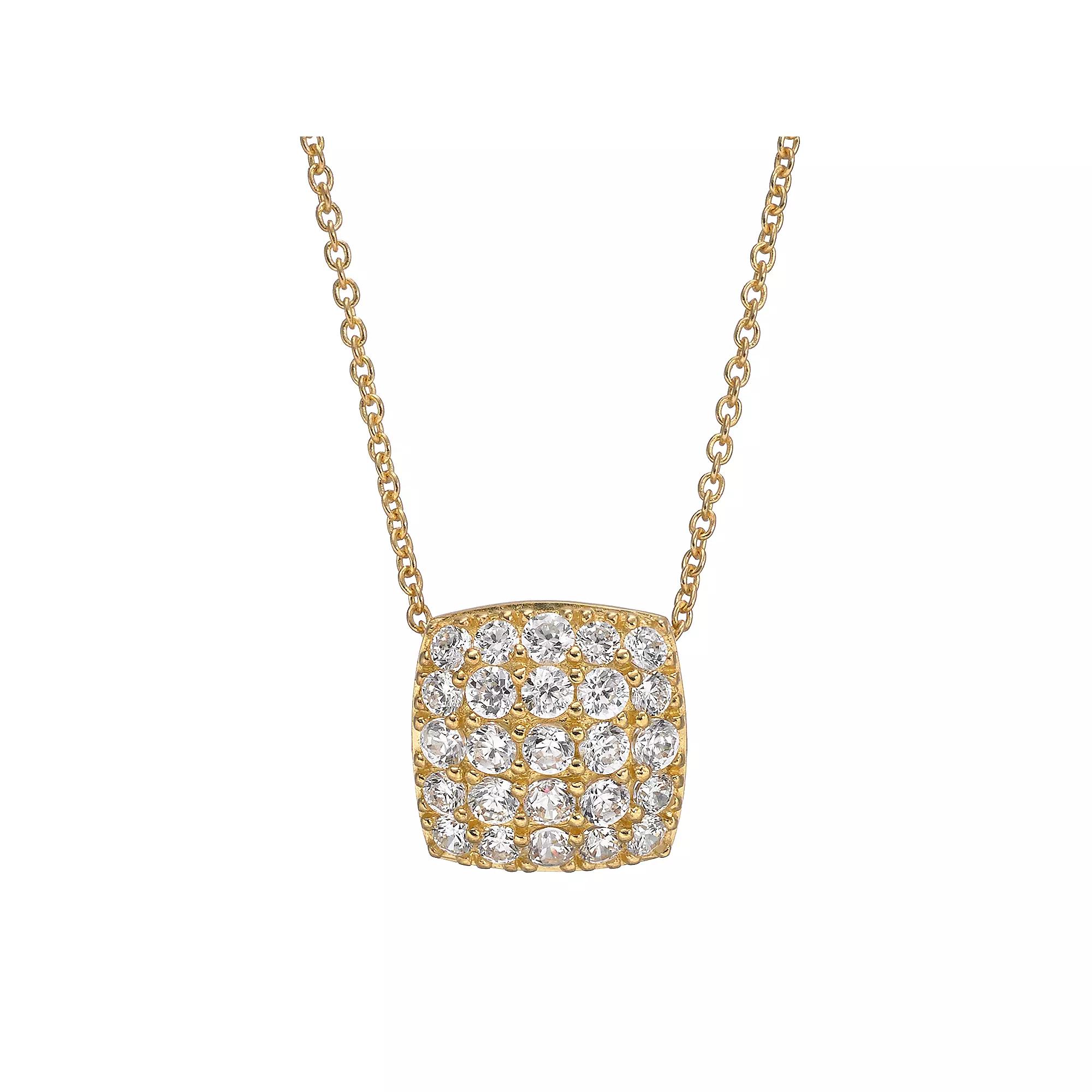 Sophie Miller Cubic Zirconia 14k Gold Over Silver Square Pendant Necklace, Women's, Size: 18", White Product Image