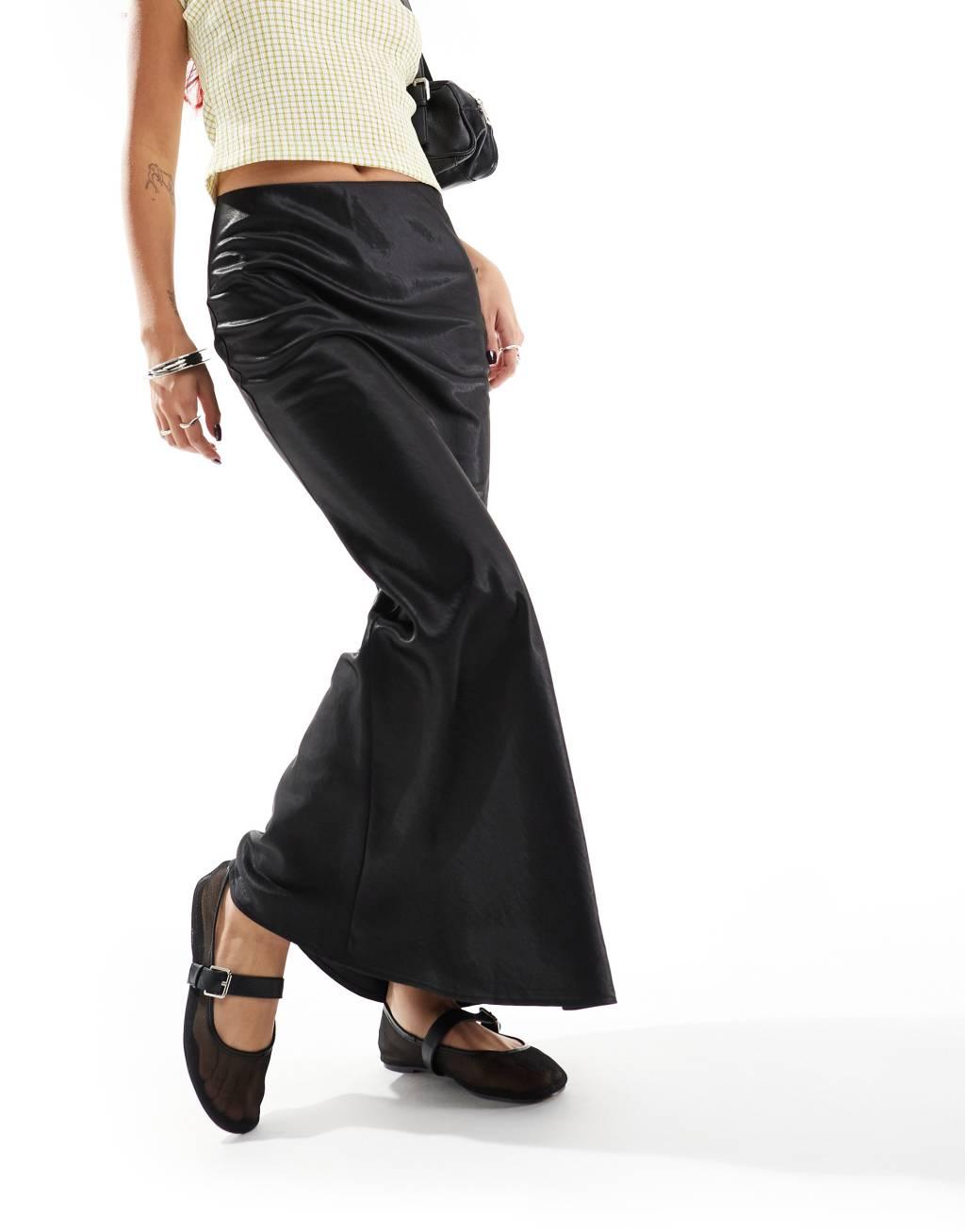 COLLUSION satin slip maxi skirt in black Product Image