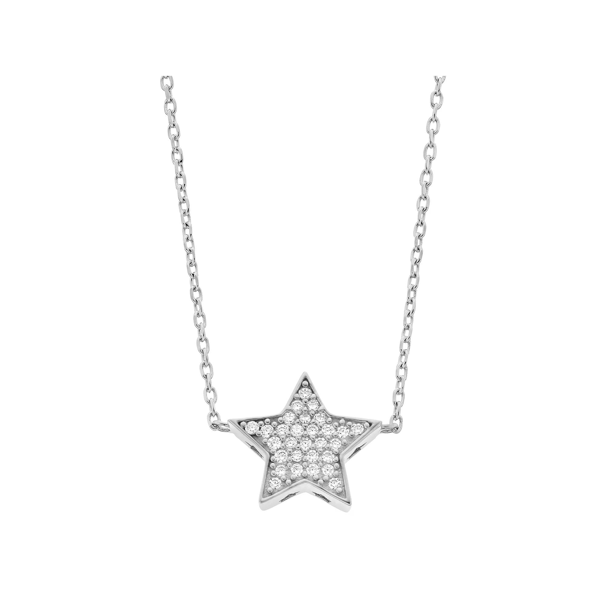 Rosabella Sterling Silver Cubic Zirconia Pave Star Link Necklace, Women's, Size: 18" Product Image
