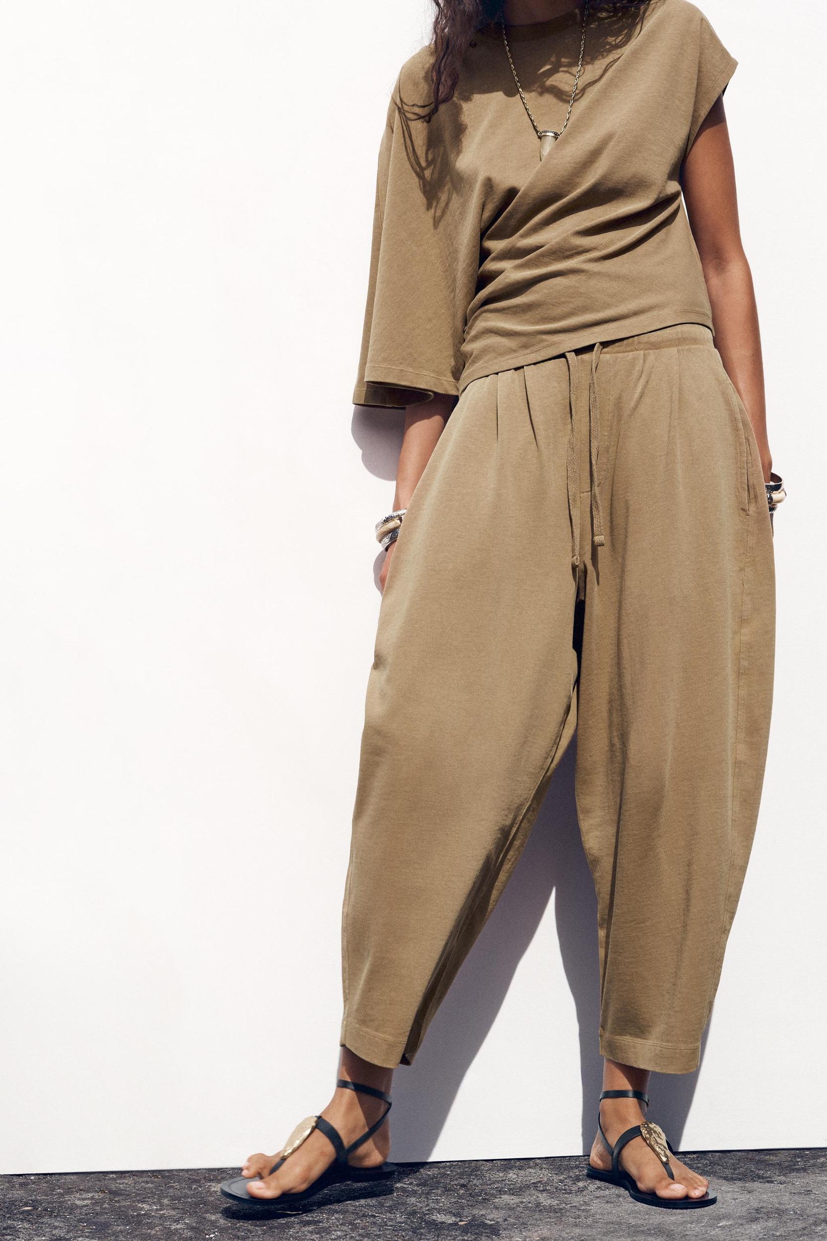 WASHED ANKLE-LENGTH WIDE LEG PANTS Product Image