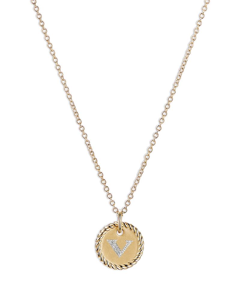 Womens Initial Charm Necklace in 18K Yellow Gold with Pav Diamonds Product Image