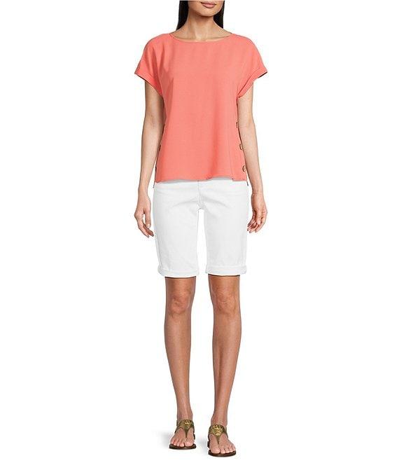 Jones New York Crew Neck Short Sleeve Button Detail Blouse Product Image