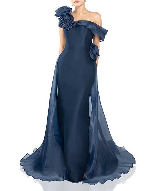 Terani Couture Mikado One Shoulder Rosette Applique Train Gown Product Image