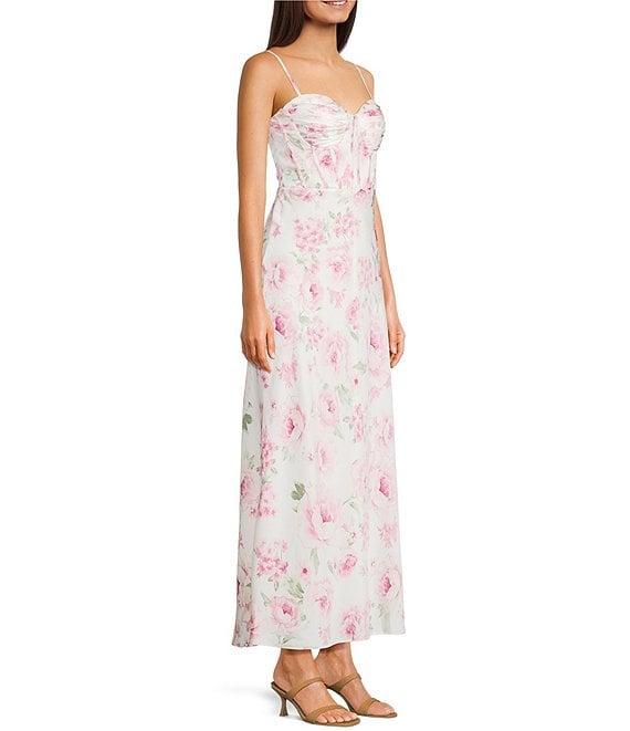 B. Darlin Floral Print Sweetheart Neck Bustier Maxi Dress Product Image