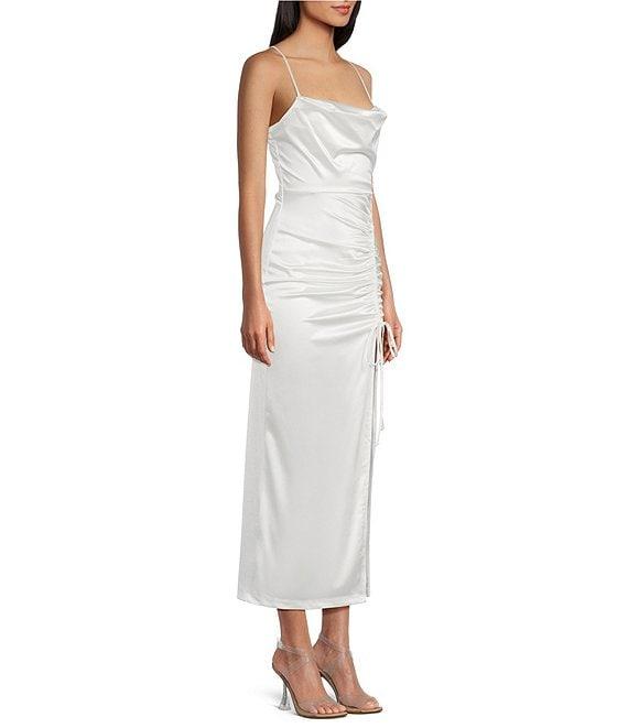 Honey and Rosie Sateen Spaghetti Strap Cowl Neck Midi Dress Product Image