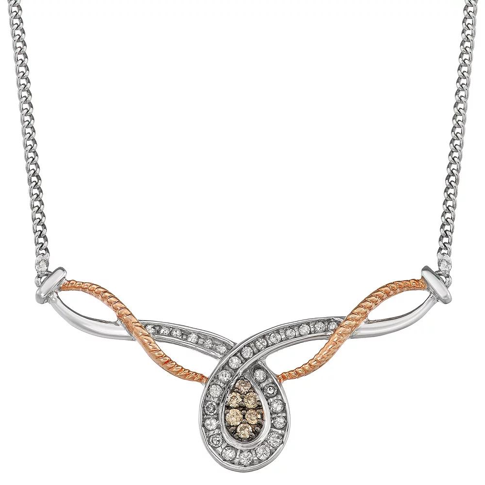 Two Tone Sterling Silver 1/3 Carat T.W. Diamond V Necklace, Women's, Size: 18" Product Image