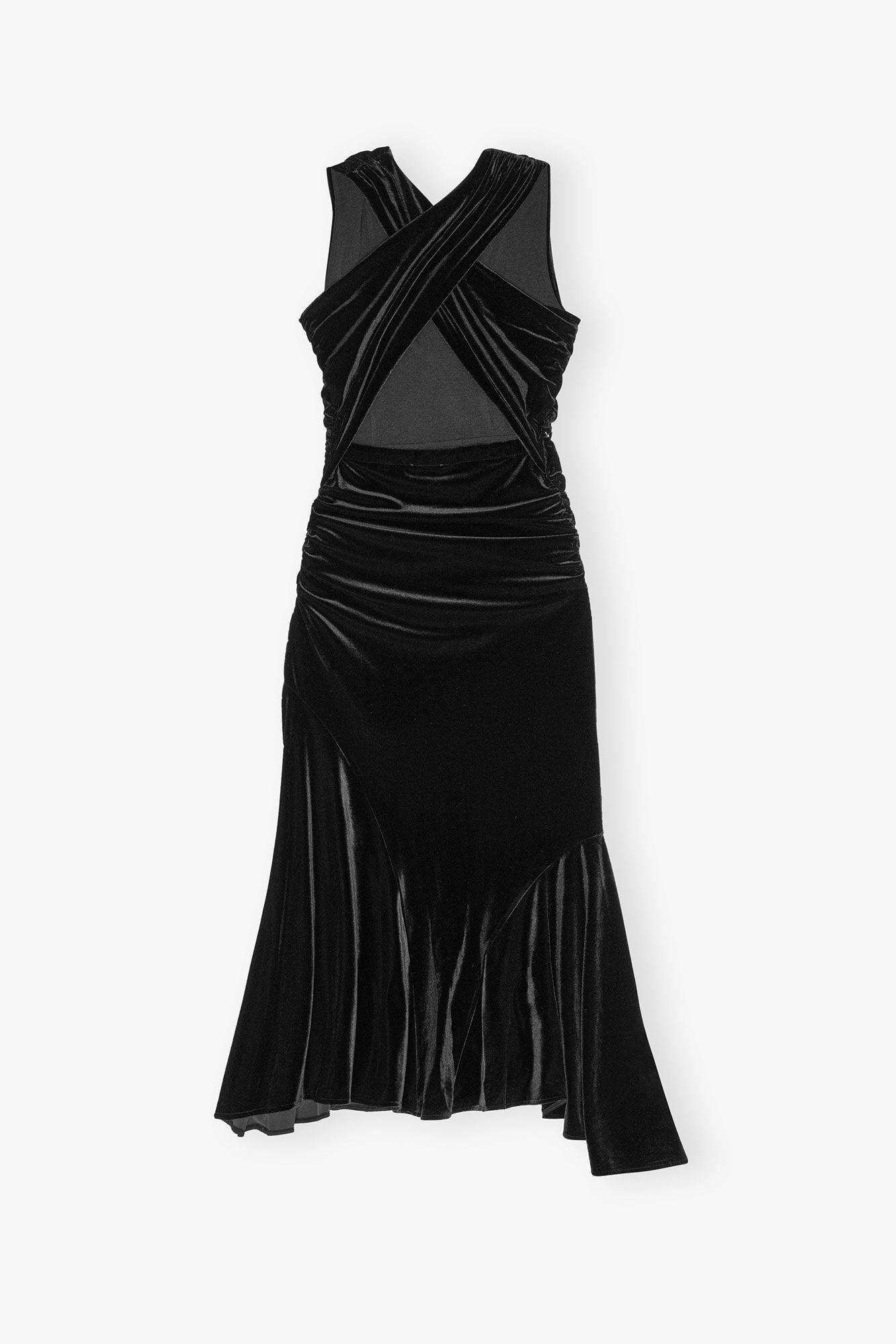 Black Velvet Ruched Dress Product Image