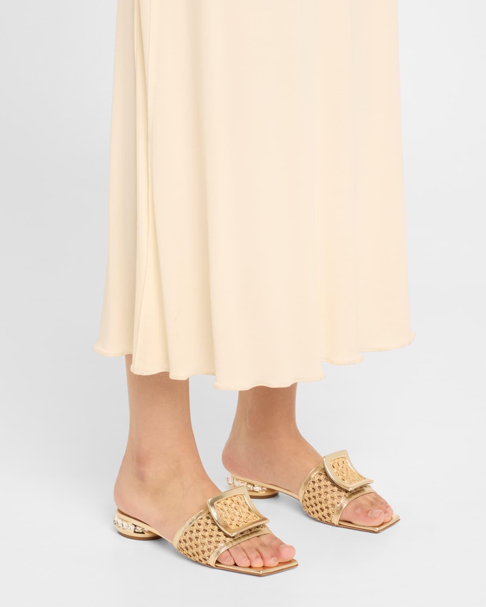 Leather & Raffia Jewel Slide Mules Product Image