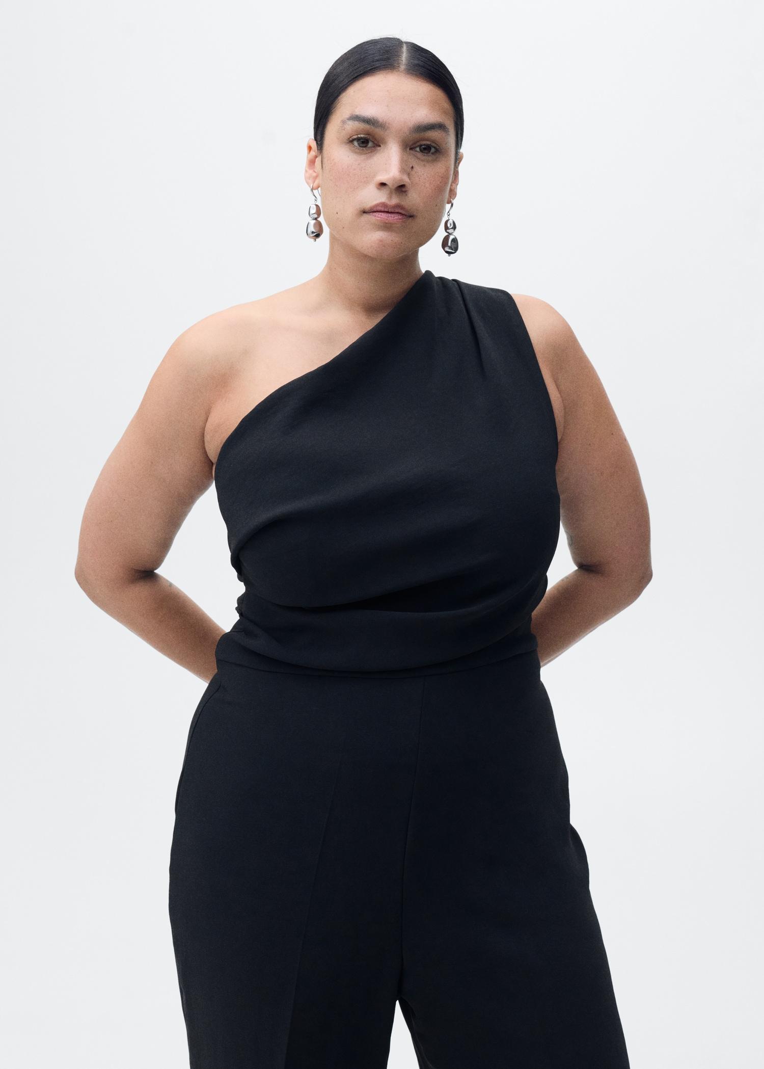 Asymmetrical jumpsuit with draped detail - Women | MANGO USA Product Image