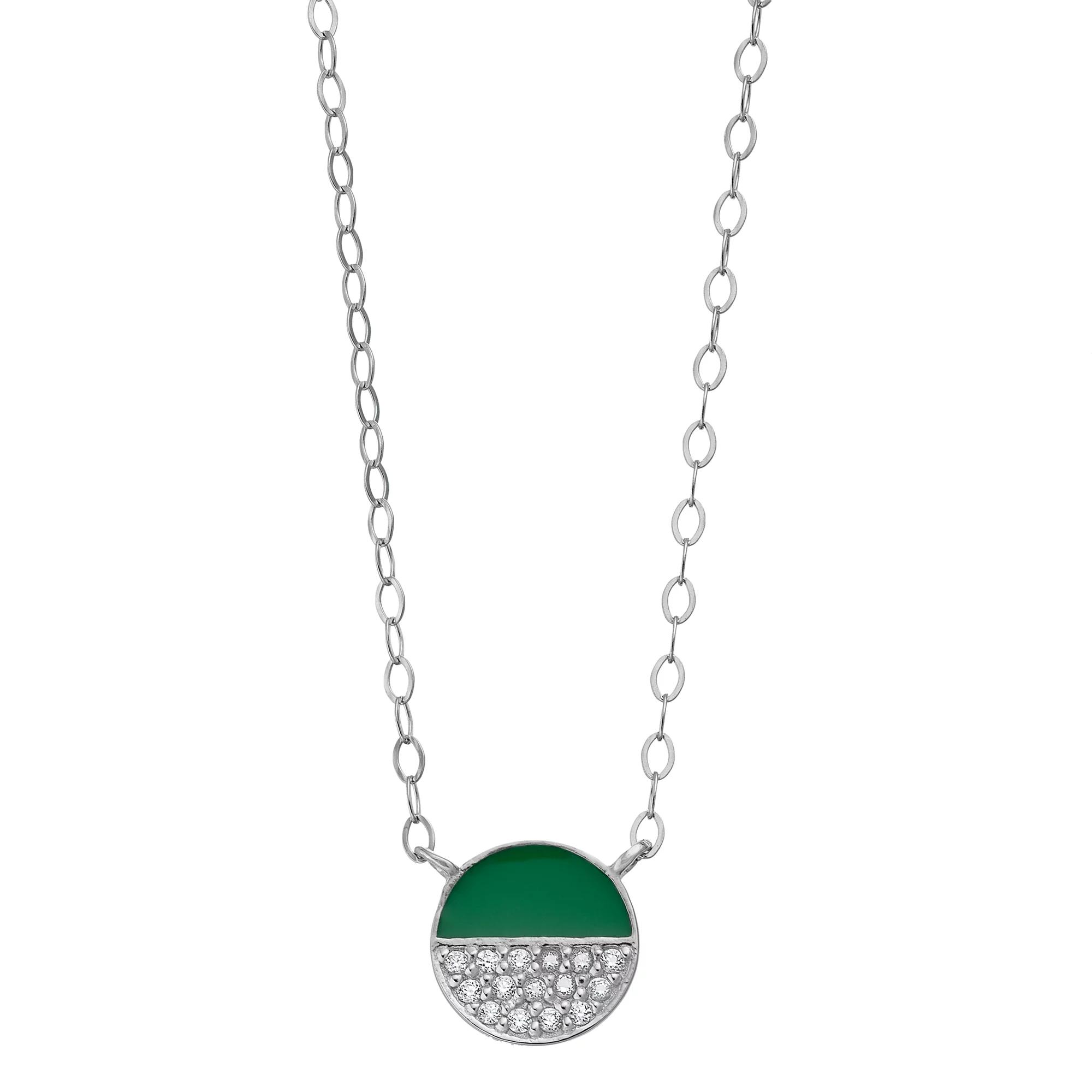 Aleure Precioso Sterling Silver Cubic Zirconia & Enamel Circle Necklace, Women's, Size: 16", Sterling Green Product Image