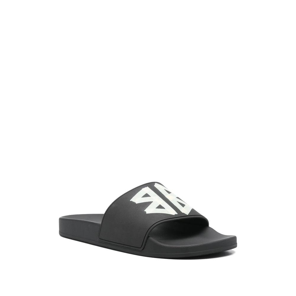 BALENCIAGA Black Sandals With Maxi Contrasting Logo In Tech Fabric Man In Multicolor Product Image