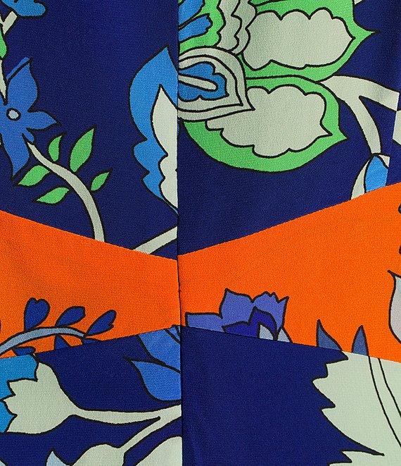 tyler boe Juliette Silk Mixed Floral Round Keyhole Neck Elbow Sleeve Midi Dress Product Image