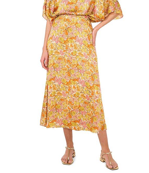 Vince Camuto Satin Floral Pull-On Midi Skirt Product Image