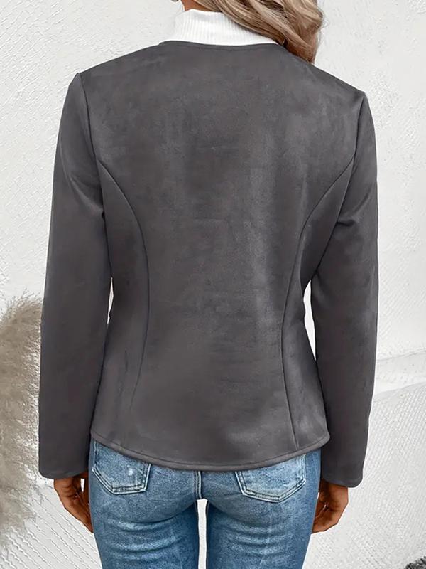 Long Sleeves Loose Pockets Solid Color Split-Joint Zipper Round-Neck Jackets Outerwear Product Image