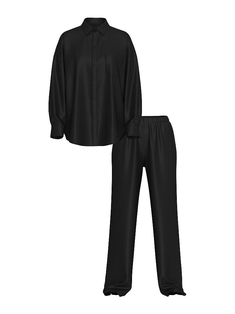 Luxe Sheer Satin Button-Front Long Pajama Set Product Image