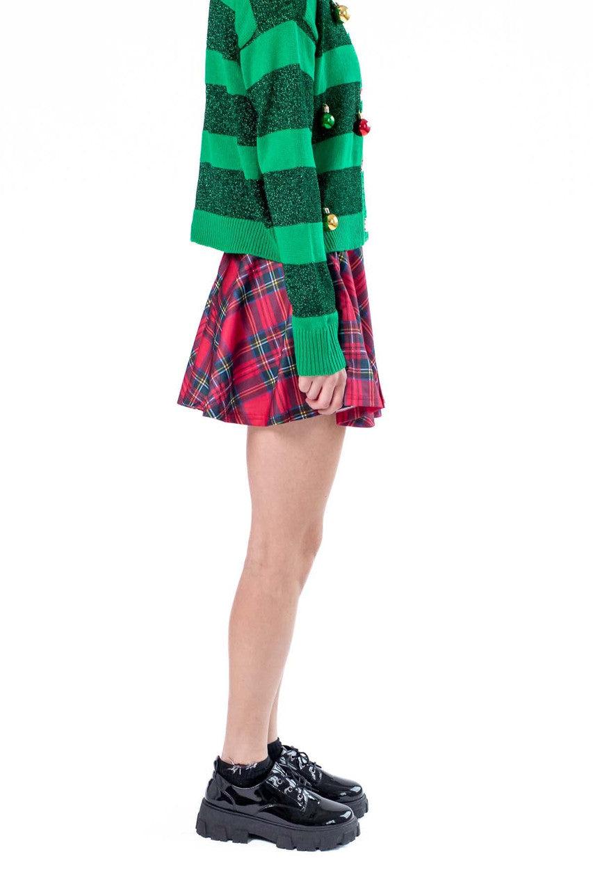 Red Plaid Pleated Skater Skirt Product Image