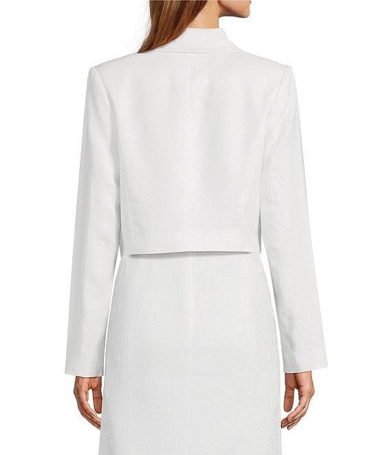 Le' AL.X Embroidered Linen Notch Lapel Long Sleeve Button Front Cropped Coordinating Blazer Product Image