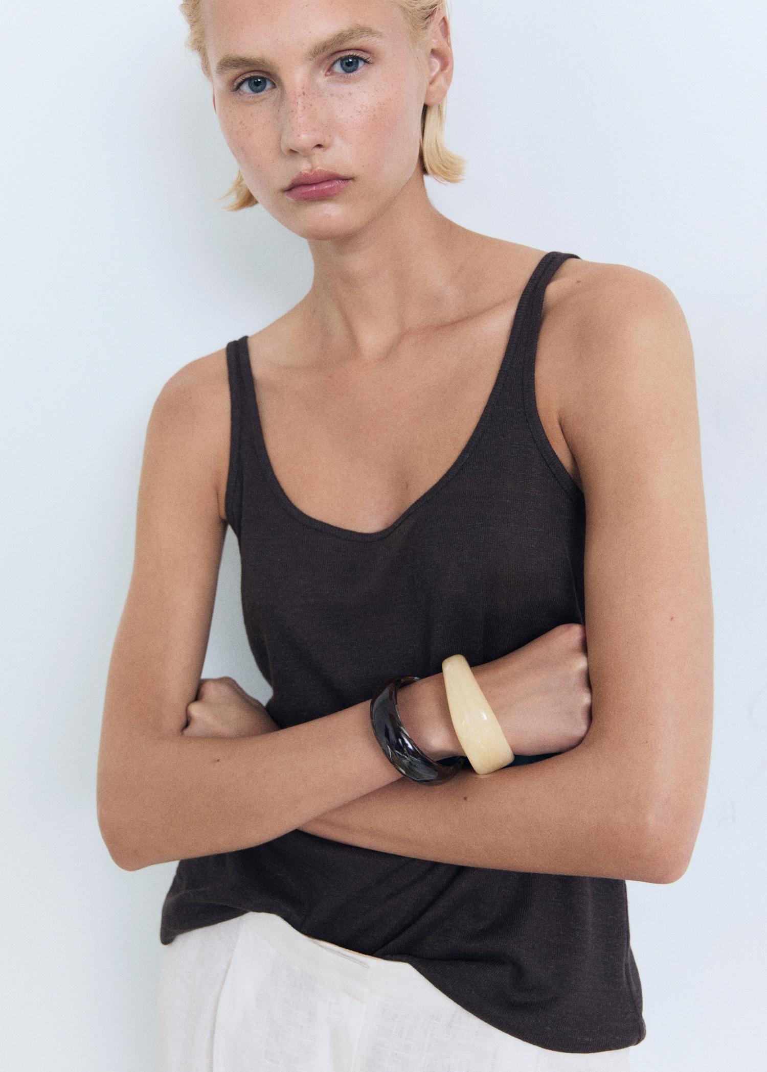 Strappy linen top - Women | MANGO USA Product Image