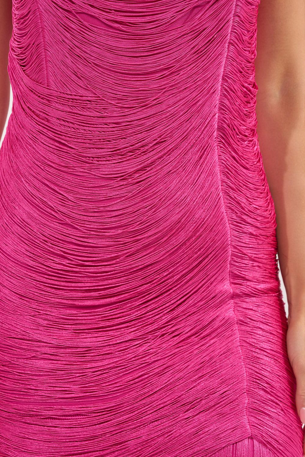 TAKE ME DANCING FRINGE MAXI DRESS IN FUSCHIA Product Image