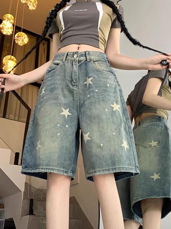 Straight Loose Denim Shorts Product Image