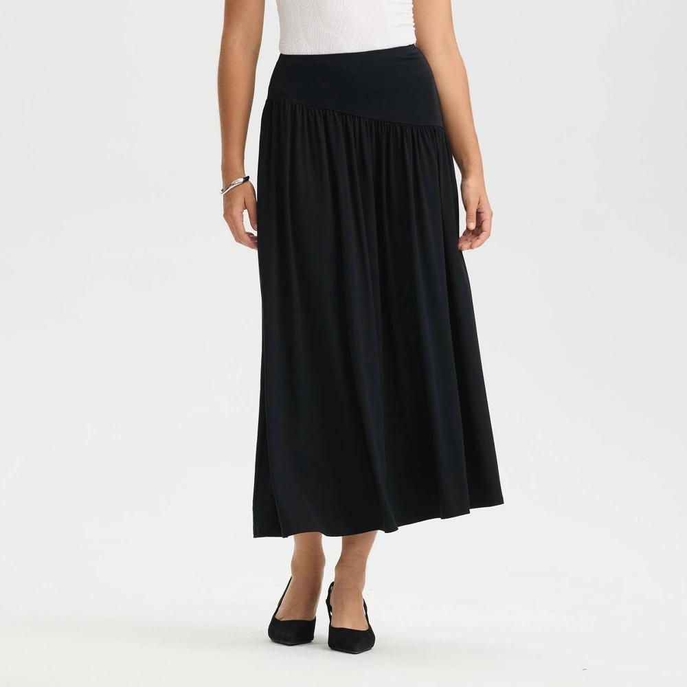 Women's Ruched Midi A-Line Skirt - A New Day™ Medium Green XS Product Image