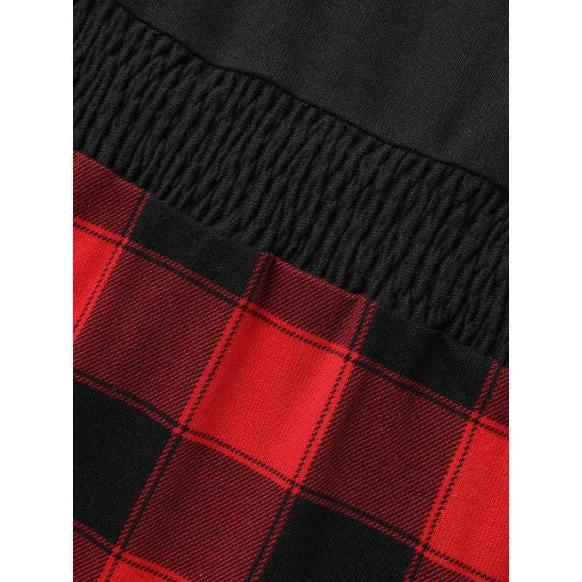 Plus Size Vest Design Fit-and-Flare Midi Dress Crimson Women Elegant Patchwork Party Curvy Bloomchic 18-20/2X Product Image