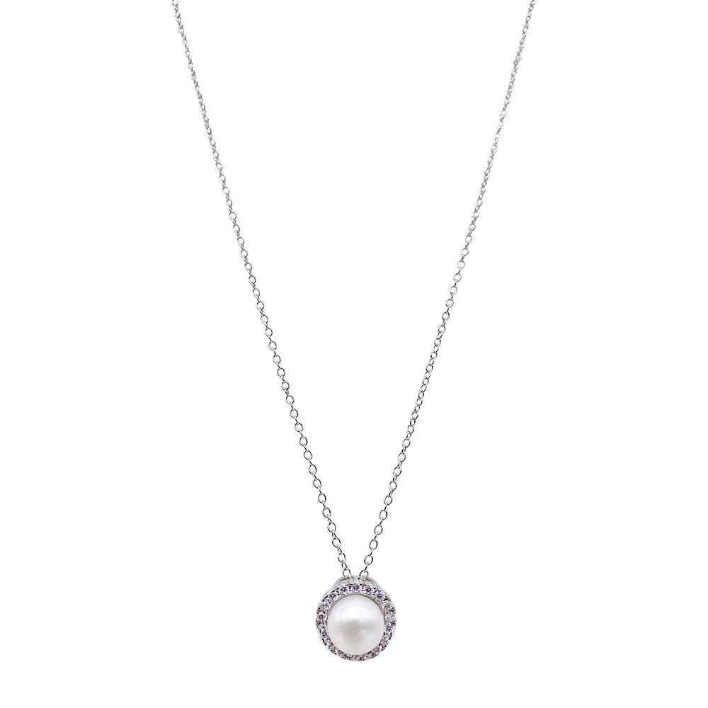 Adornia Silver Tone Freshwater Cultured Pearl & Cubic Zirconia Halo Necklace, Women's, Size: 18" Product Image