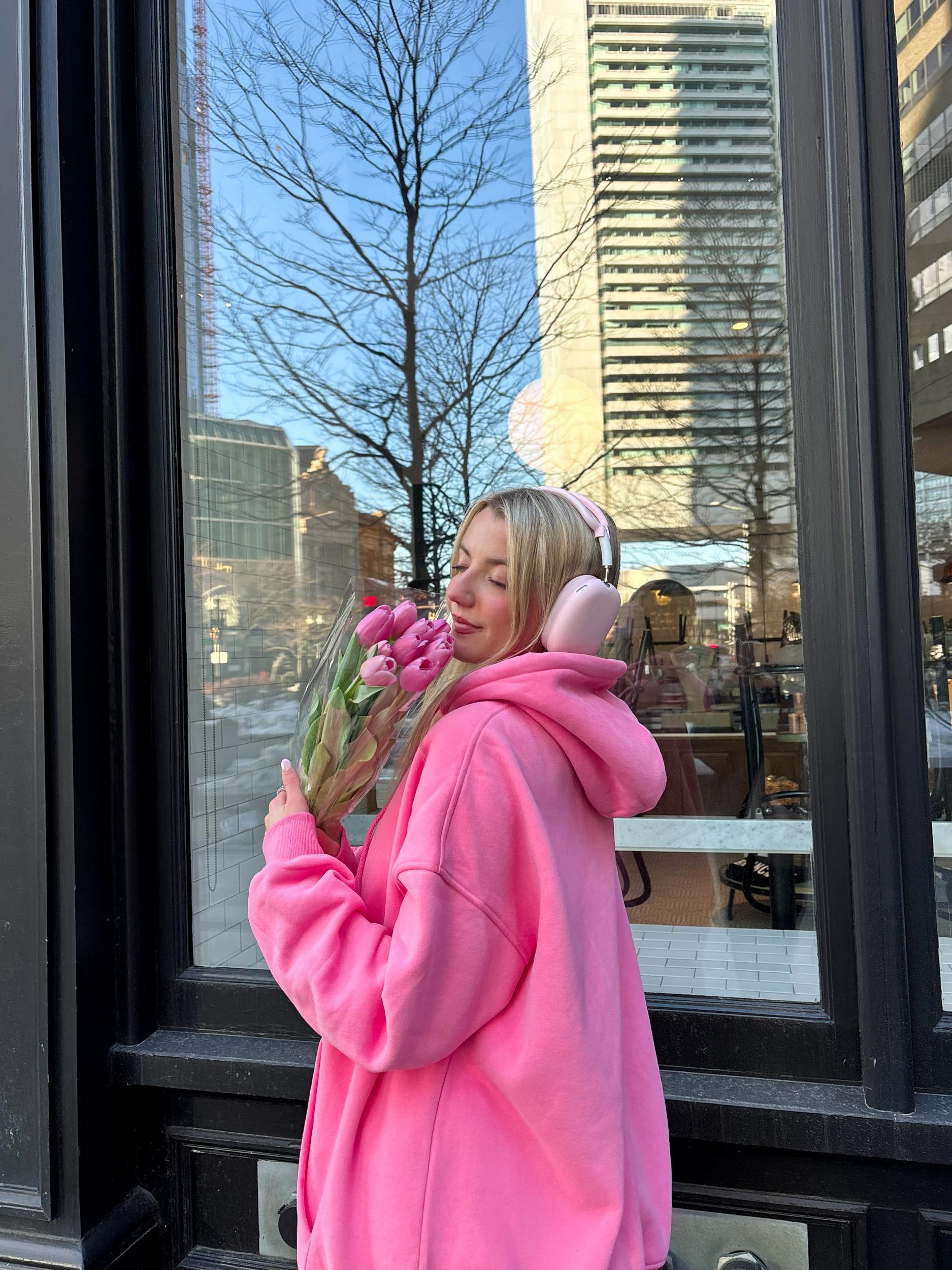 Hibiscus Pink Sunkissed Varsity Embroider Hoodie Product Image