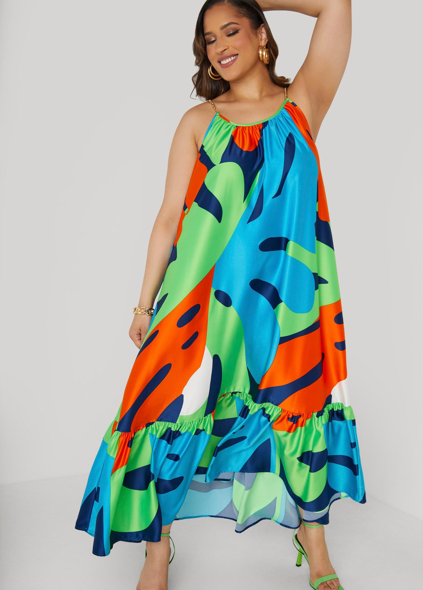 Plus Size Chain Trimmed Abstract Maxi Dress Ashley Stewart Product Image