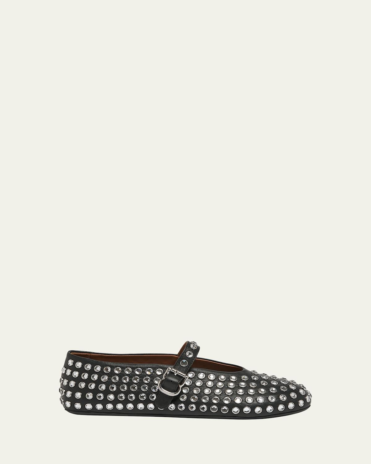 Leather Mary Jane Flats With Allover Studs Product Image
