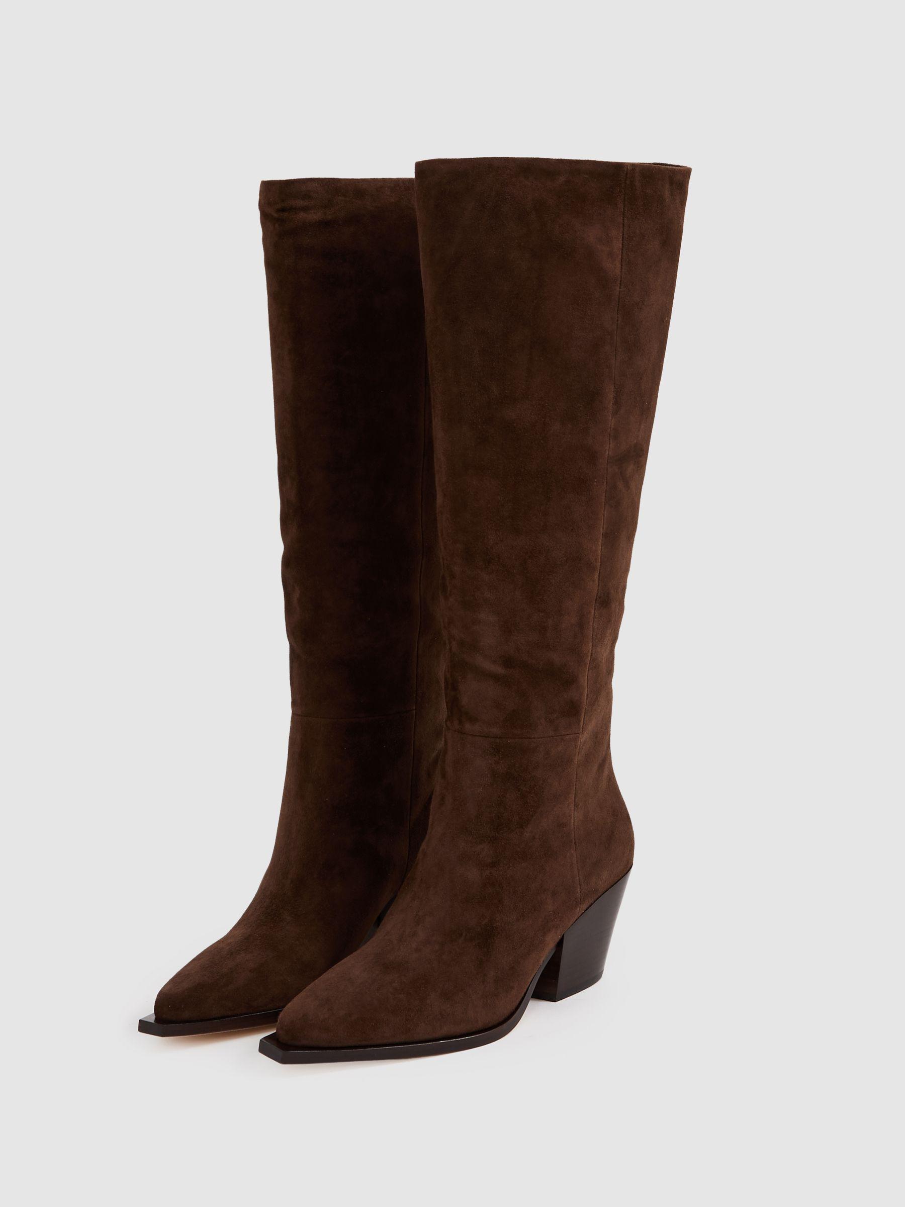Paige Suede Knee-High Boots in Chocolate Product Image