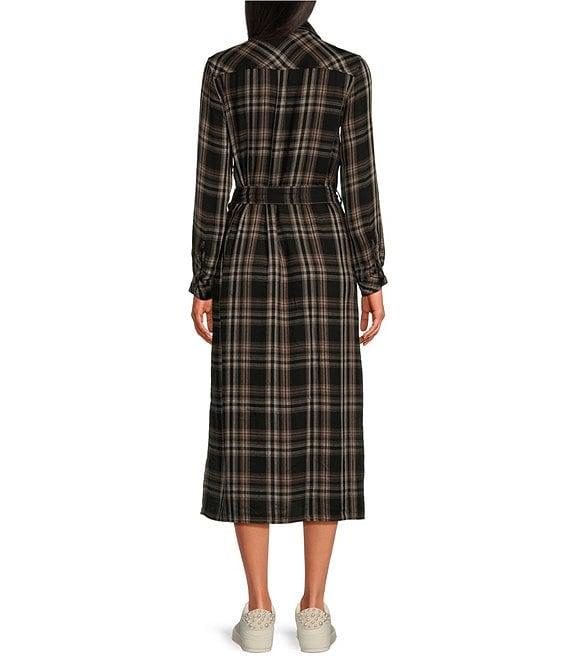 Cloth & Stone Woven Split V-Neck Long Roll Tab Sleeve Button Front Belted Duster Product Image