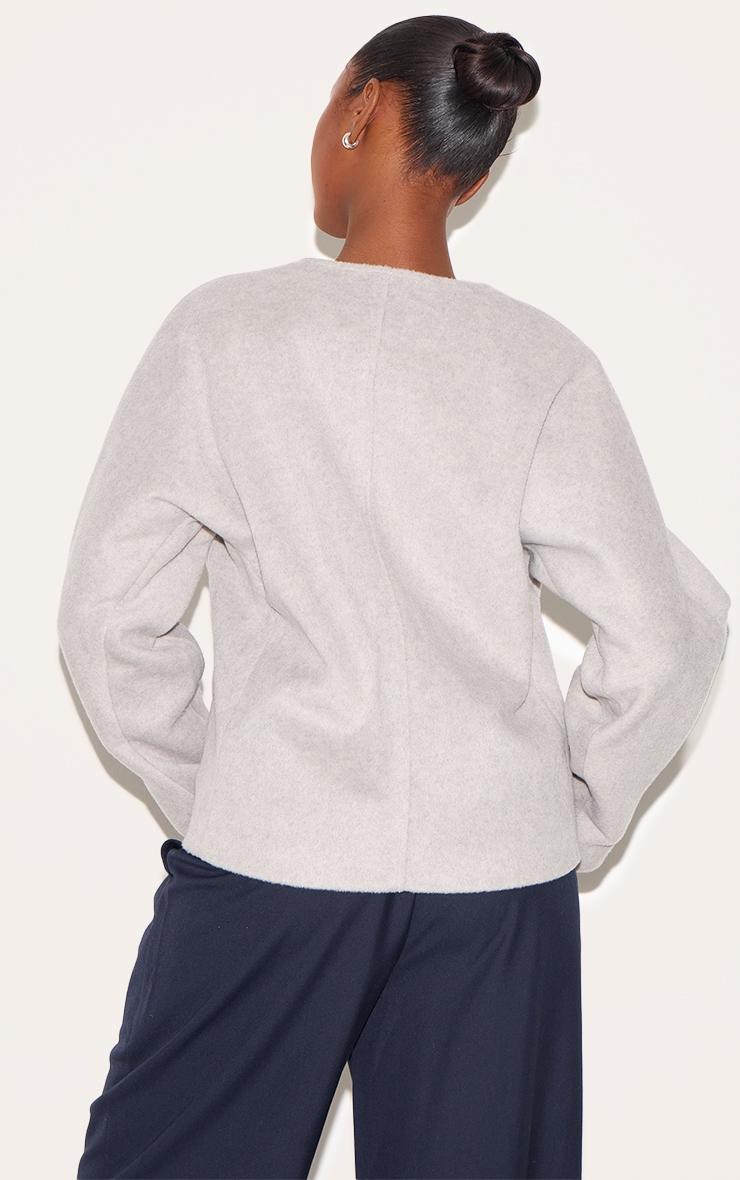 Grey Wool Look Button Up V Neck Jacket Product Image