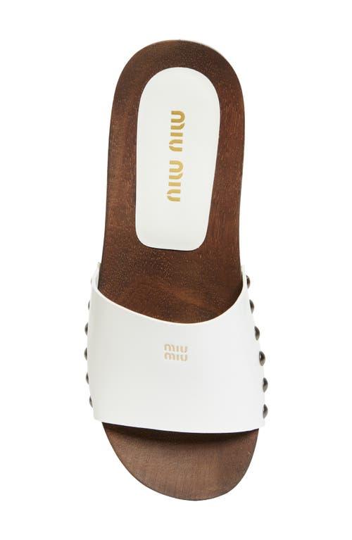 MIU MIU Wood Sole Flat Sandals With Studded Side In White Product Image