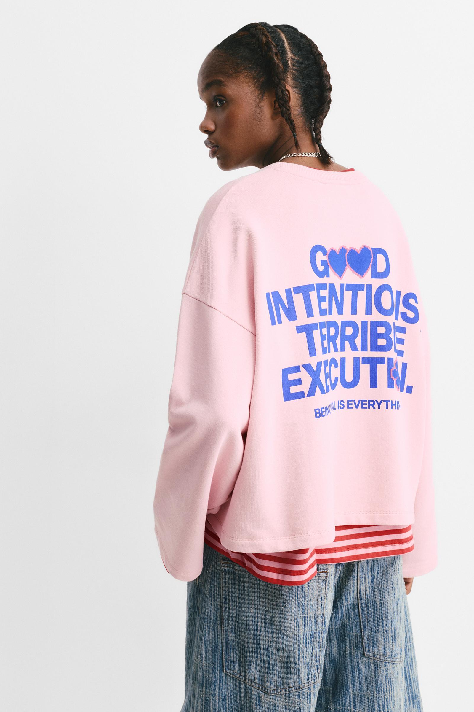 Pink sweatshirt with slogan Product Image