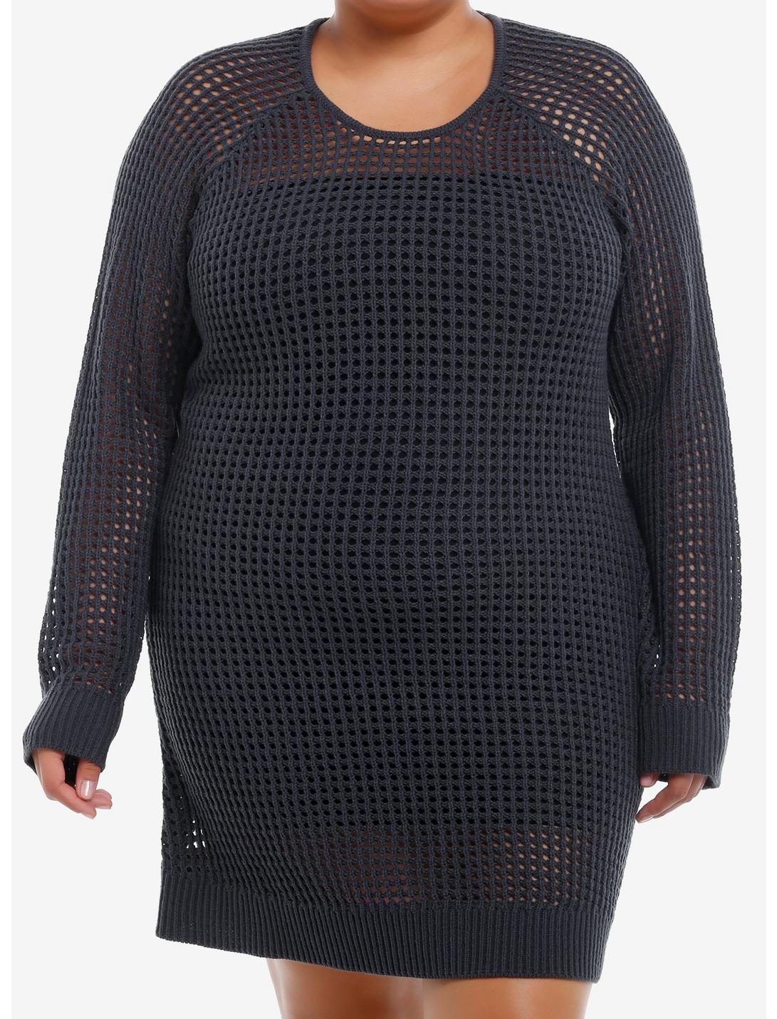 Social Collison Grey Open Knit Sweater Dress Plus Size Product Image