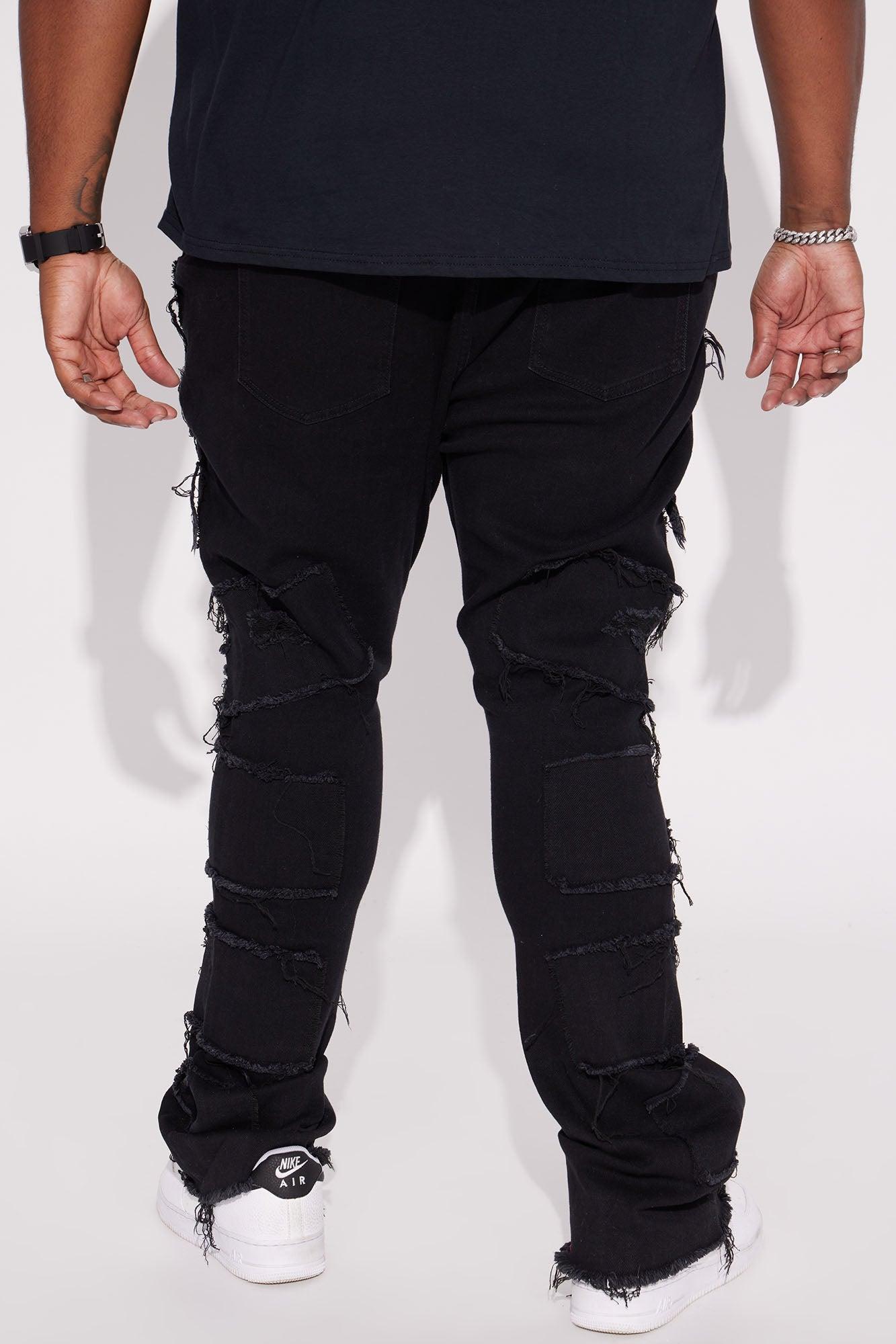 Shredded Stacked Skinny Flared Jeans - Black Wash Product Image