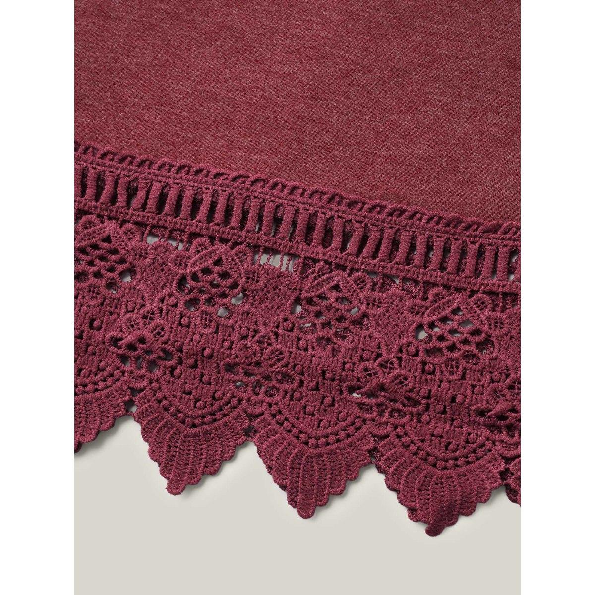 Plus Size Heathered Stretchy Lace Hem Sleeveless Top Women Russet Elegant Patchwork V-neck Everyday Tank Tops Camis BloomChic 10/M Product Image