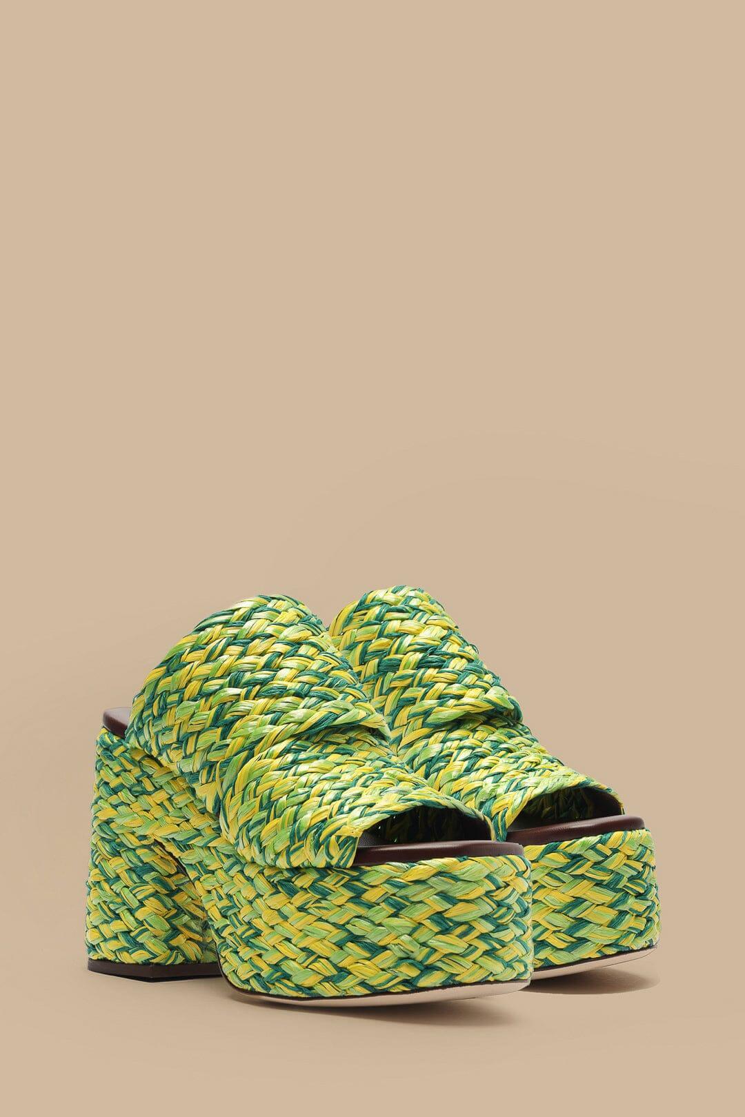 Green And Yellow Braided Raffia Platform Sandal Product Image