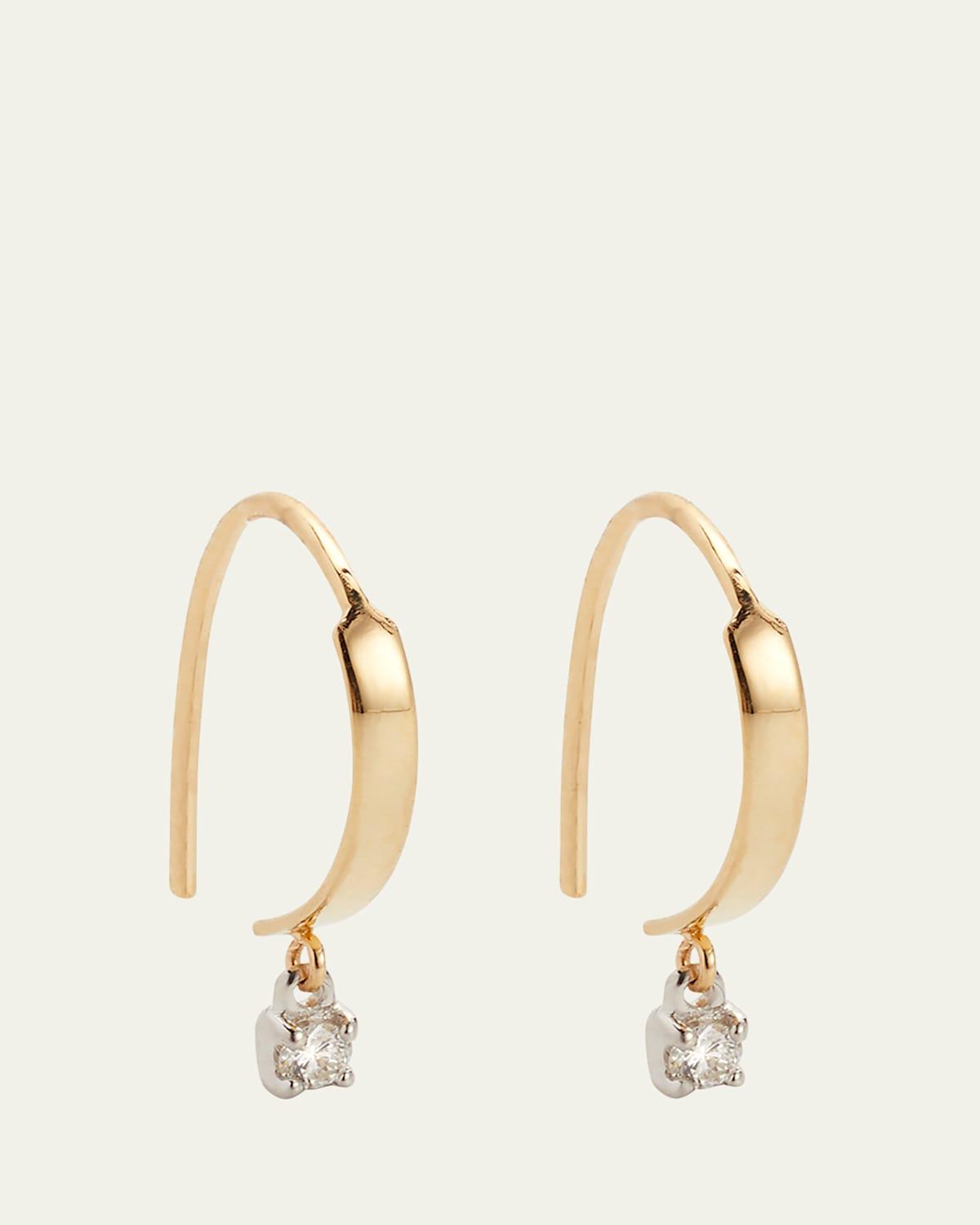 Mini Flat Hooked on Hoop Earrings with Dangle Diamonds Product Image