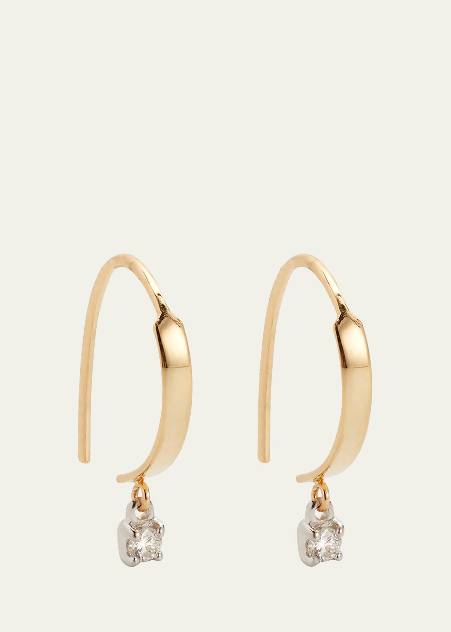 Mini Flat Hooked on Hoop Earrings with Dangle Diamonds Product Image