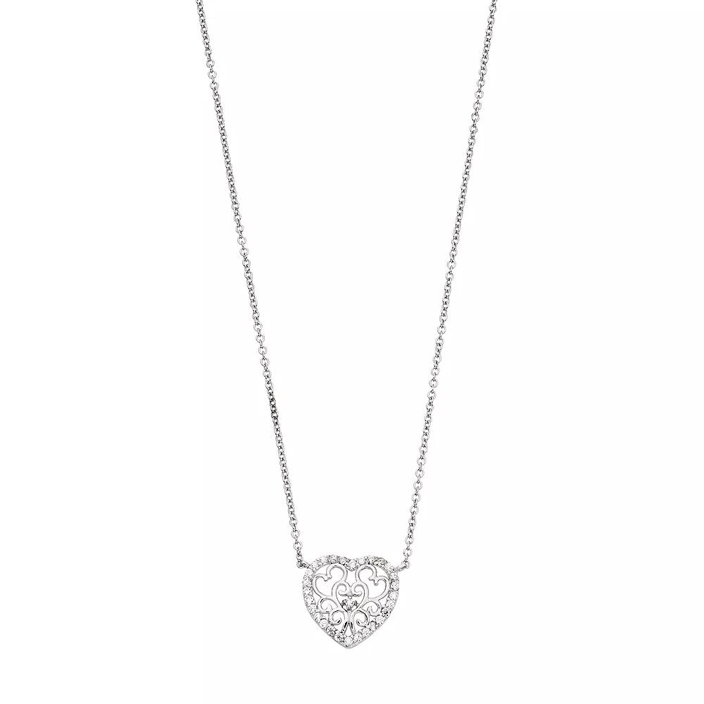 Sophie Miller Sterling Silver Cubic Zirconia Filigree Heart Pendant Necklace, Womens Silvertone Product Image