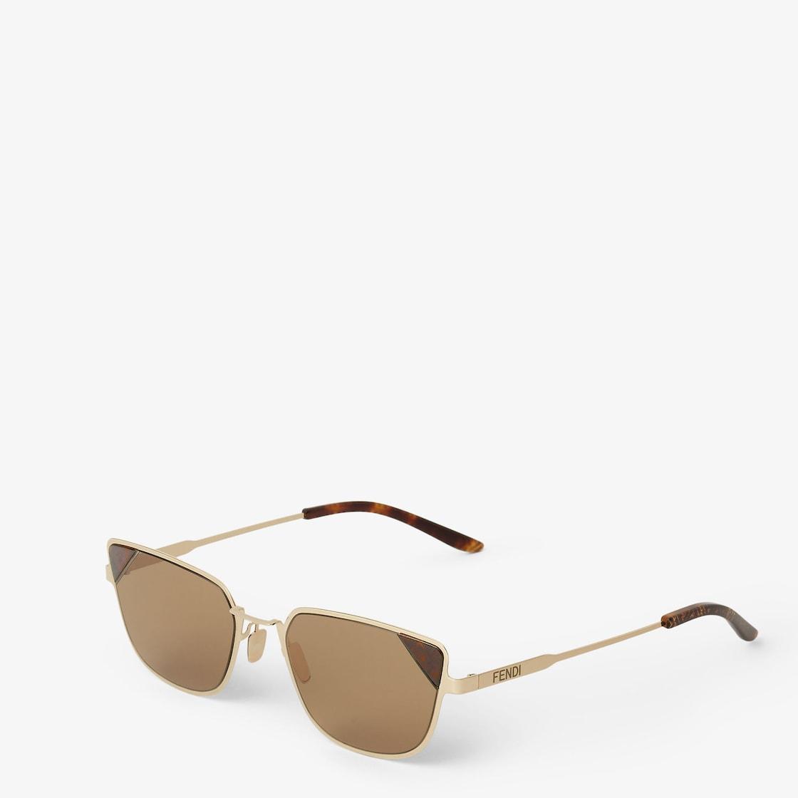 Fendi SignatureGold metal sunglasses with tobacco-color lenses Product Image