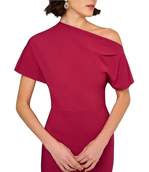 Aidan Mattox Stretch Crepe One-Shoulder Short Sleeve Flared Hem Dress Product Image