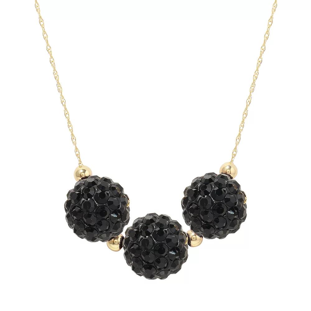 Women's 14ky Gold Bead White Crystal Center Motif Necklace, Size: 18", Black Product Image