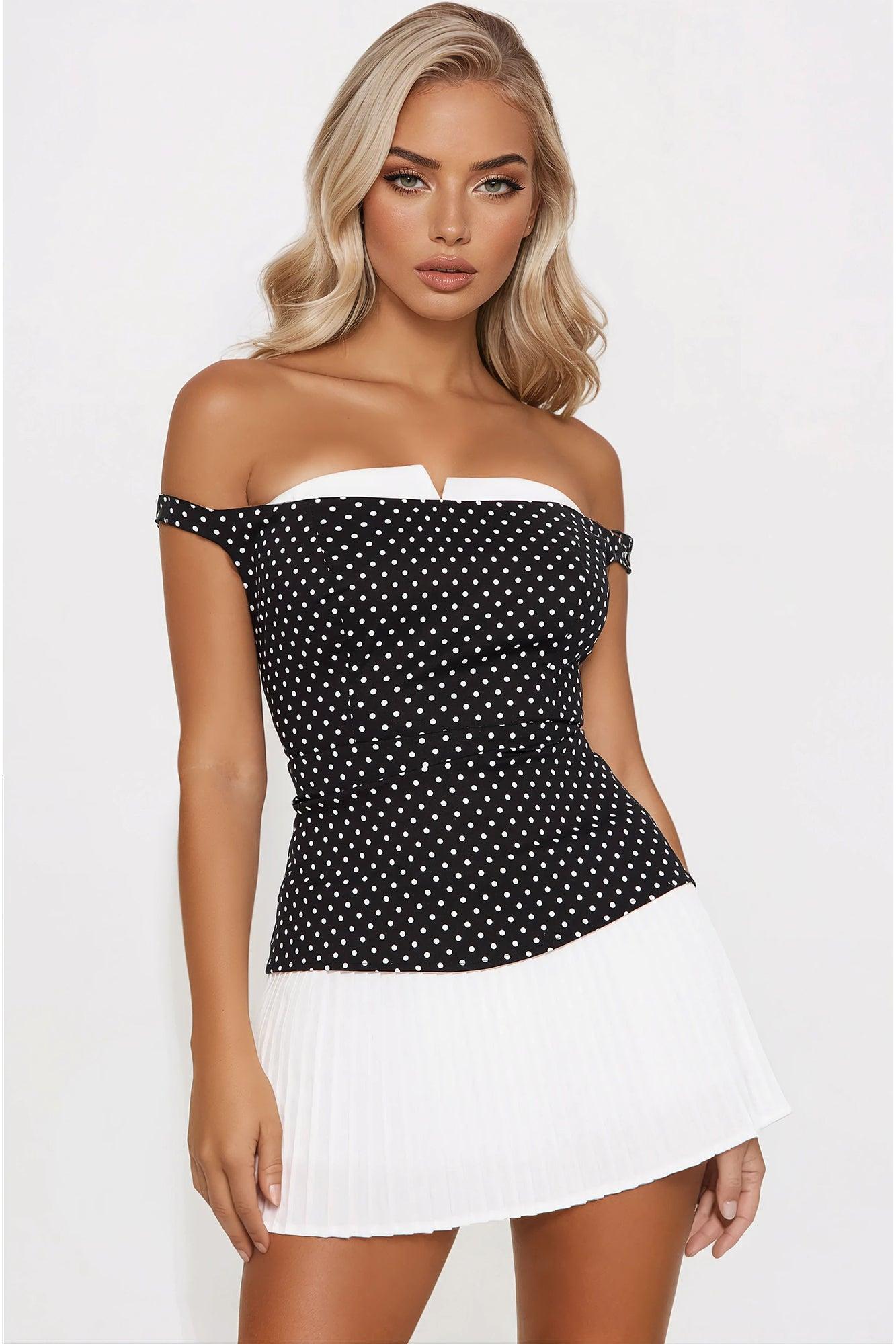 Work In Progress Polka Dot Mini Dress - Black/White Product Image